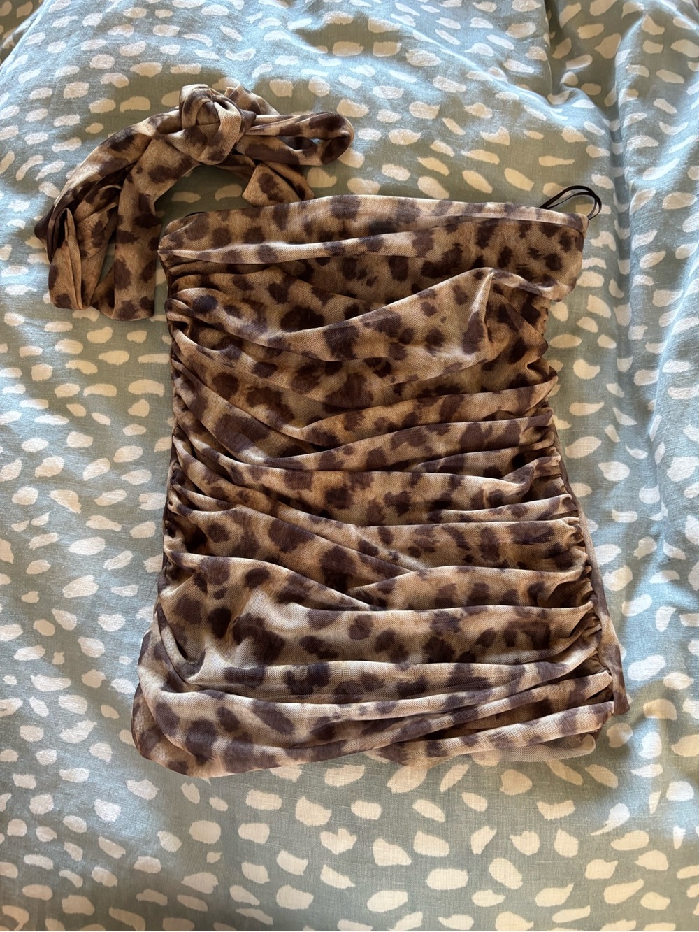 Zara Leopard-Print Strapless Ruched Bandeau Top - Brown and Tan